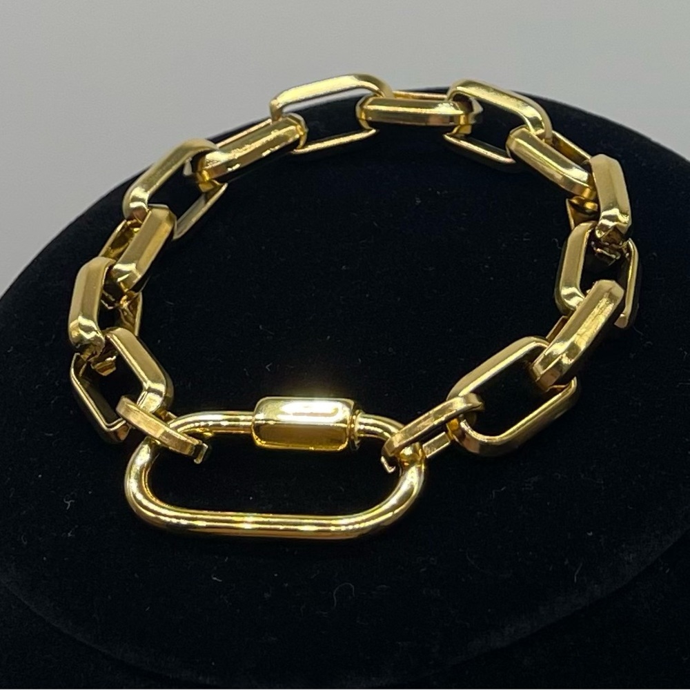Chunky 18k Gold Plated Carabiner Link Bracelet, Stainless Steel Chain